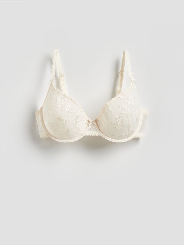 Reserved - Biustonosz spacer cup z haftem - złamana biel