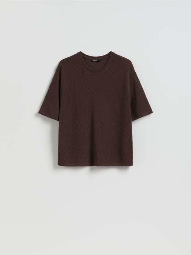 Reserved - T-shirt z wiskozą - ciemnobrązowy