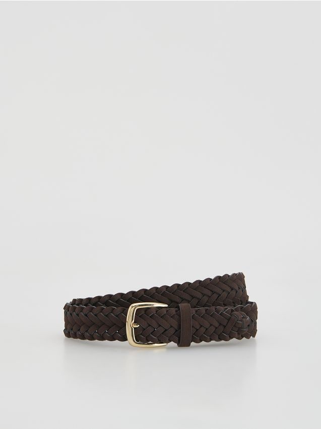 Reserved - Pleciony pasek z imitacji zamszu - ciemnobrązowy