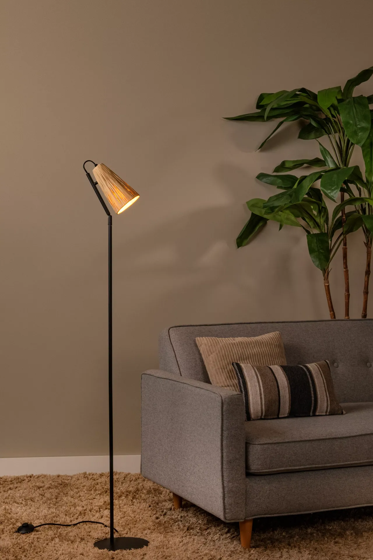 BENSEN lampa podłogowa czarna 1xE14 abażur rattan LUCIDE 05753/81/73
