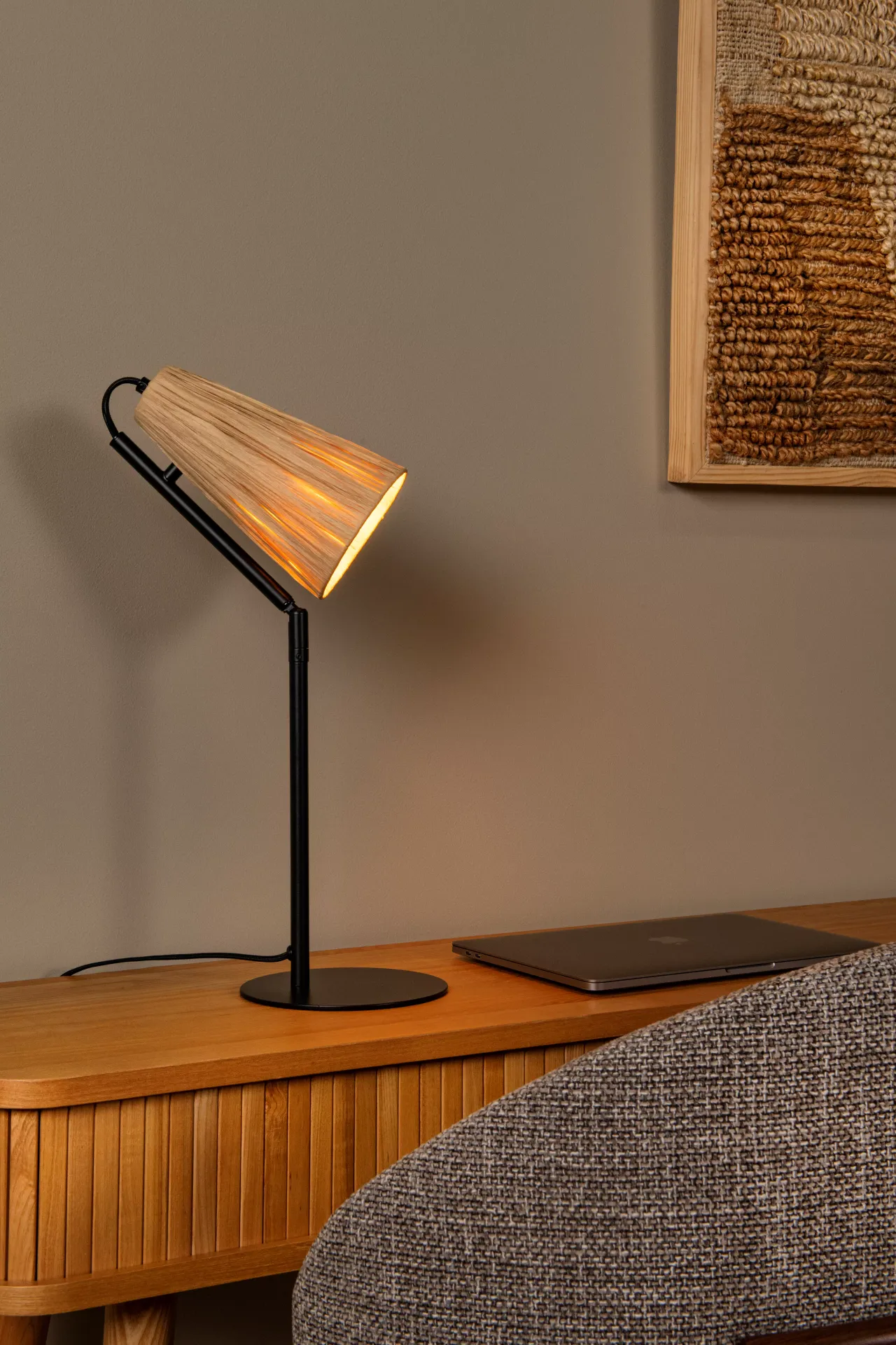 BENSEN lampa stołowa czarna 1xE14 abażur rattan LUCIDE 05553/81/73