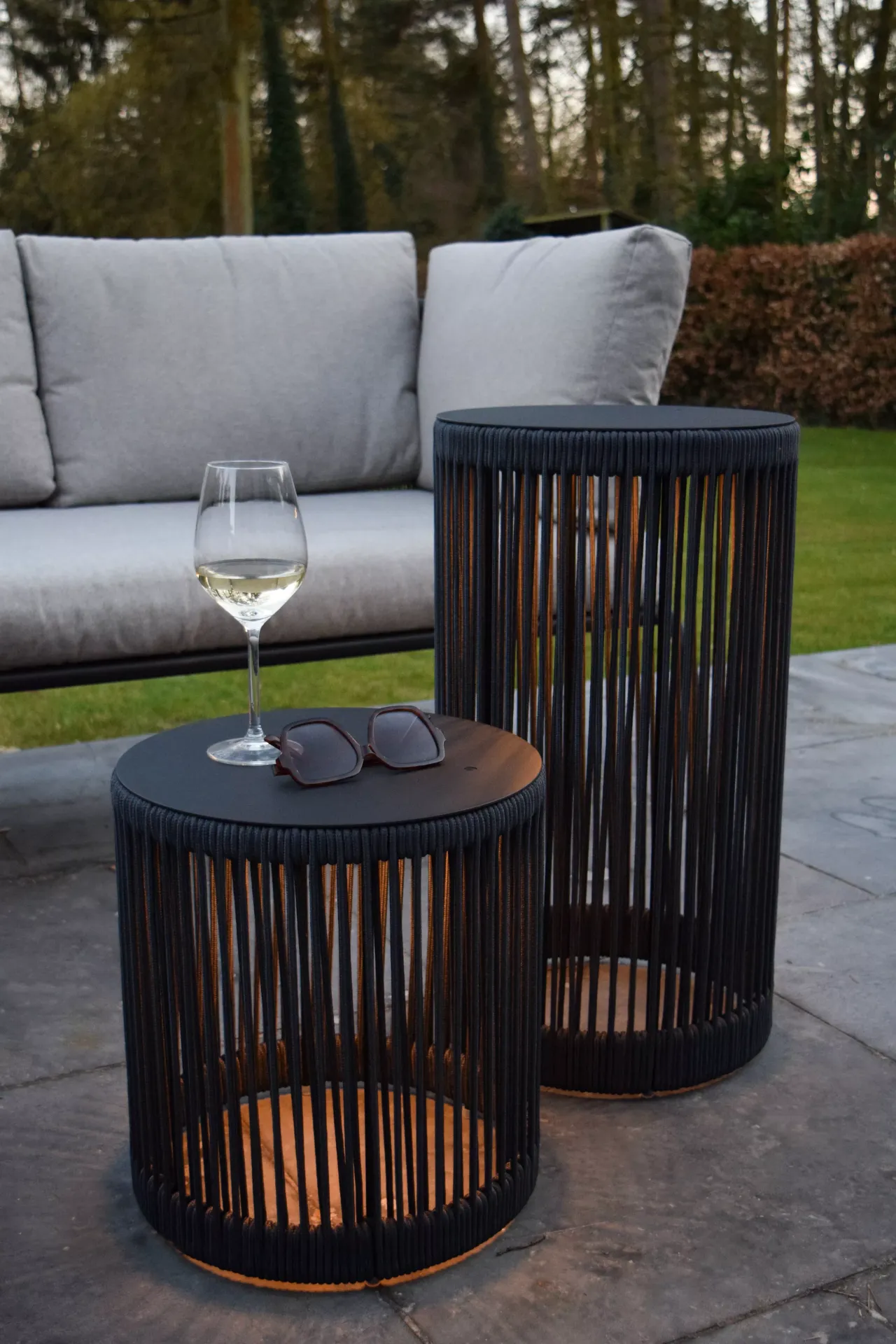 LUCIDE PINGI stolik siedzisko lampa 36cm z czarnego sznurka IP44 LED 3W 3000K DIM ładowanie USB 06822/37/30