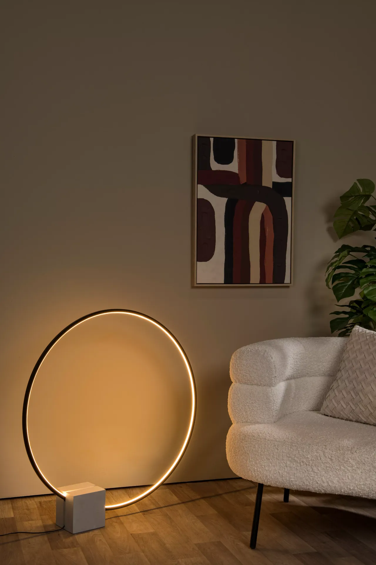 CIRKELIS lampa podłogowa czarna obręcz LED 24W 3000K DIM podstawa betonowa LUCIDE 05555/24/30