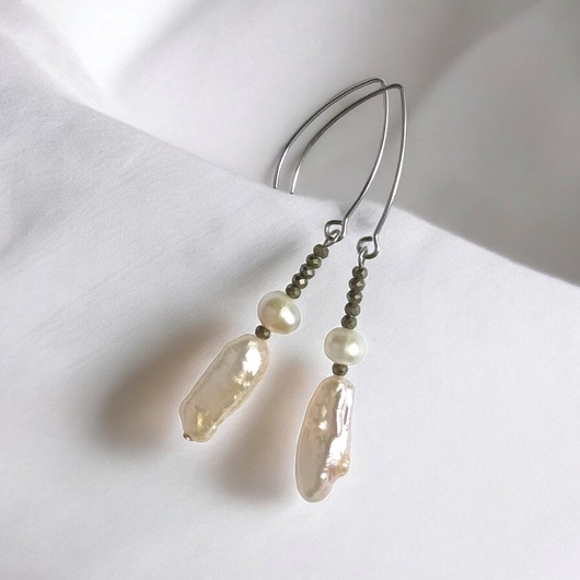 LUX. UNIKATOWE kolczyki : perły i piryt