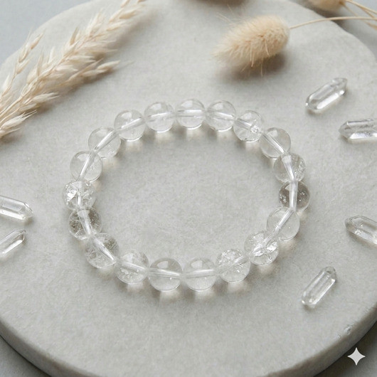 Bransoletka z kryształu górskiego św. Hildegarda ZDROWA TARCZYCA i OCZY