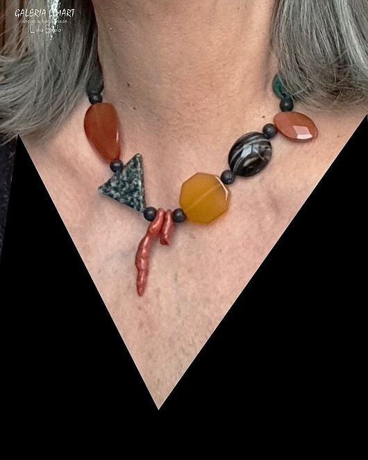 Ekskluzywny naszyjnik z mixu minerałów modny elegancki handmade PREZENT lux