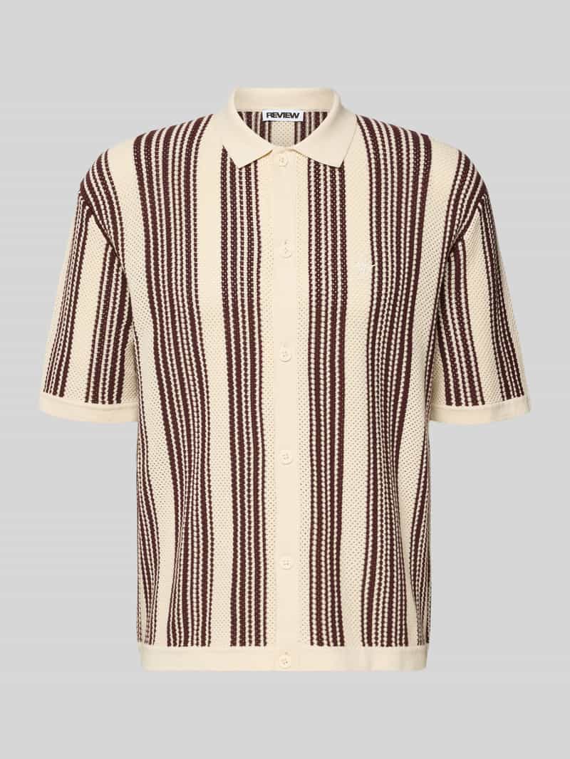 Koszula dzianinowa o kroju regular fit z haftowanym logo na piersi