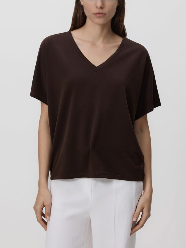Reserved - T-shirt z modalem - ciemnobrązowy