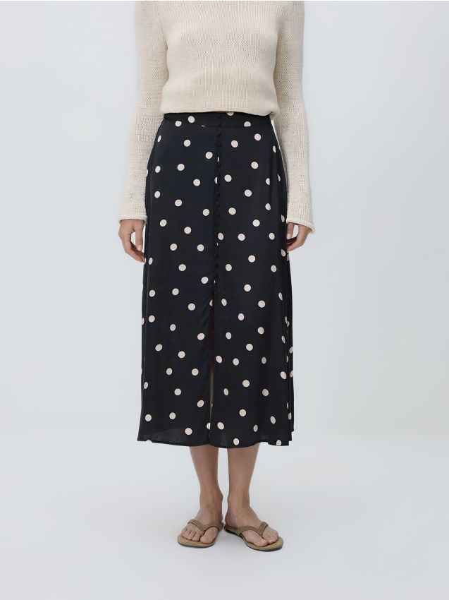 Reserved - Spódnica midi z wiskozy - czarny