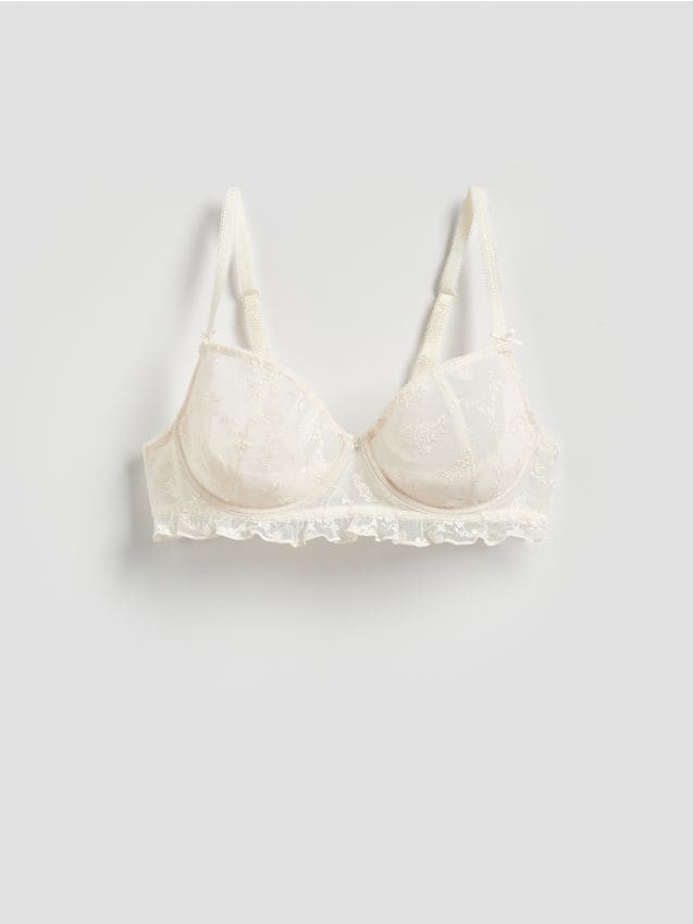 Reserved - Miękki biustonosz z fiszbinami - złamana biel