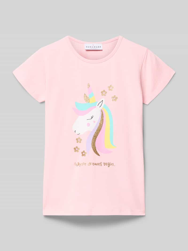 t-shirt z motywem i okrągłym dekoltem