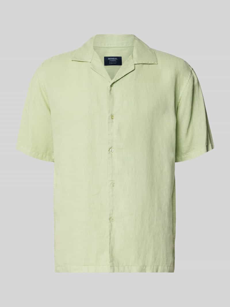 Koszula lniana o kroju regular fit z kołnierzem z połami