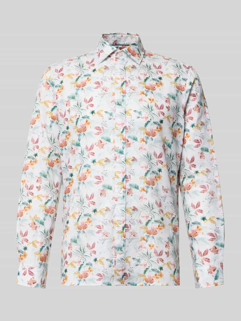 Koszula biznesowa z mieszanki lnu o kroju slim fit z kołnierzem kent