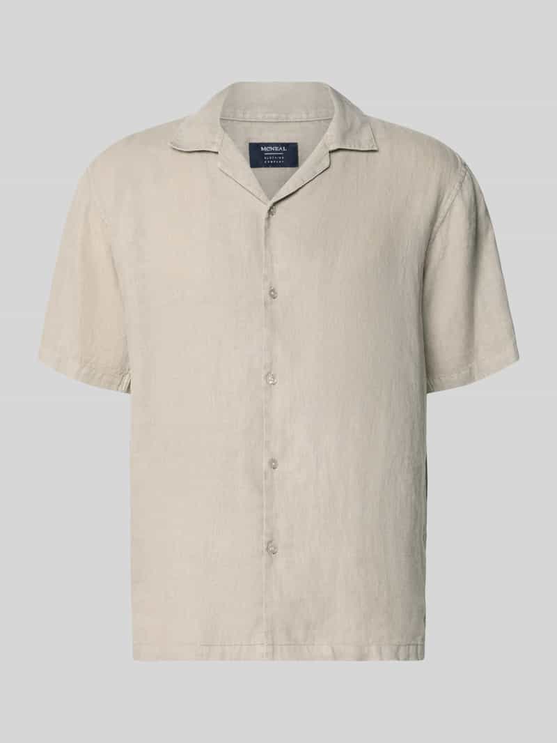 Koszula lniana o kroju regular fit z kołnierzem z połami