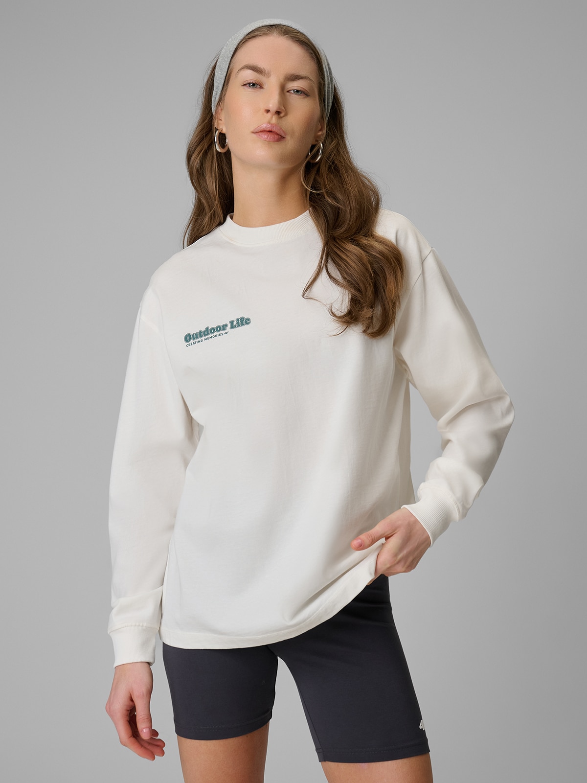 4F Longsleeve regular z nadrukiem damski - biały M