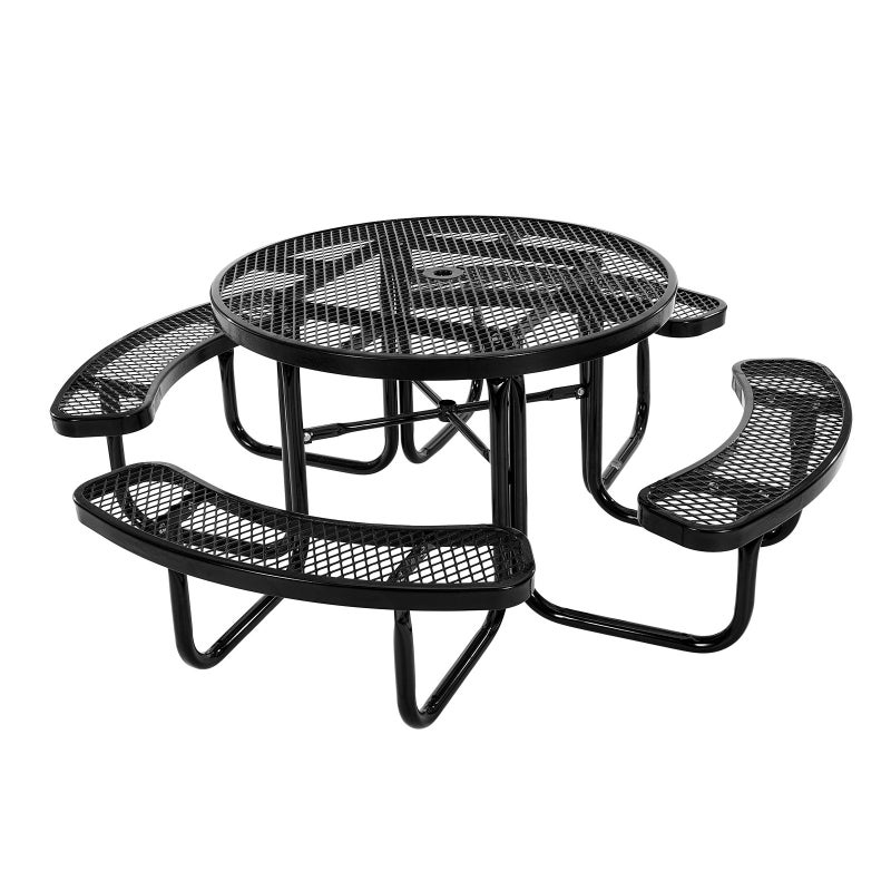Stół piknikowy okrągły 117 cm - stal malowana z otworem na parasol