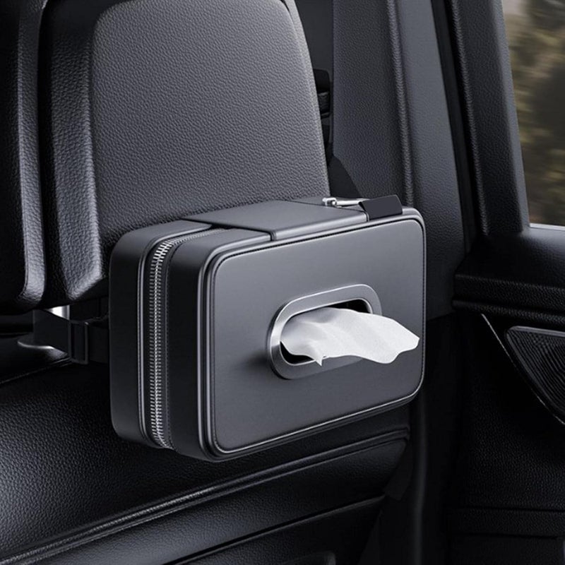 Uchwyt na chusteczki samochodowe, czarne pudełko na ręczniki papierowe ze sztucznej skóry Pudełko na papier toaletowy do samochodu – prezent dla ko