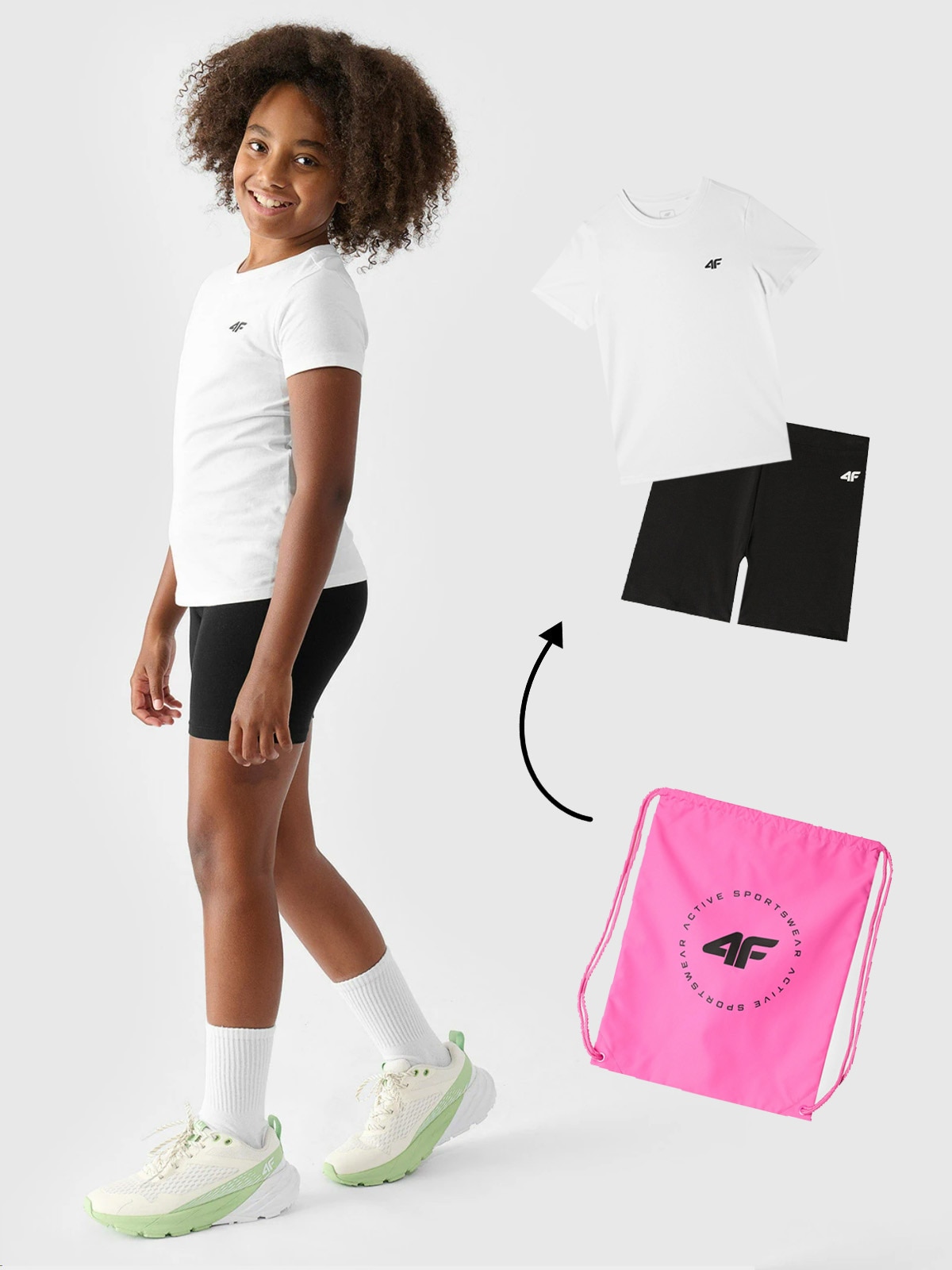 4F Komplet sportowy na WF (koszulka+spodenki+worek) dziewczęcy - multikolor 146/152 (10-12 lat)