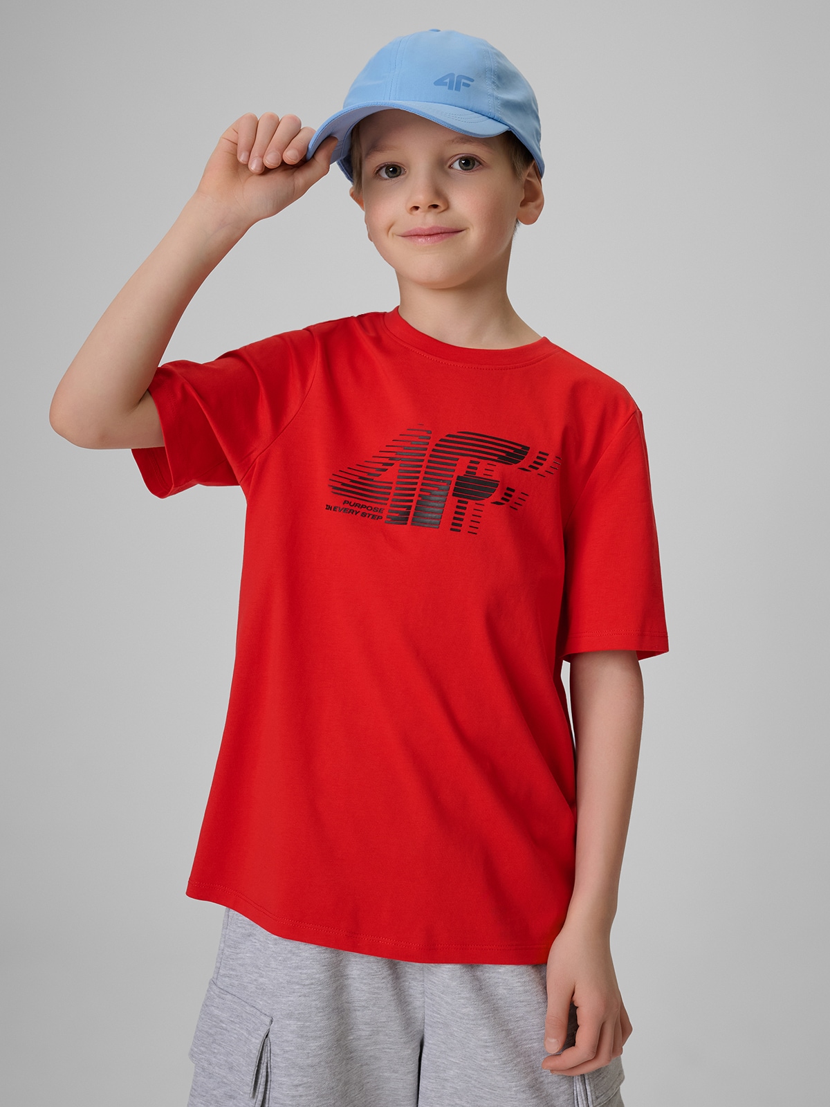 4F T-shirt regular z nadrukiem chłopięcy - czerwony 146 (10-11 lat)
