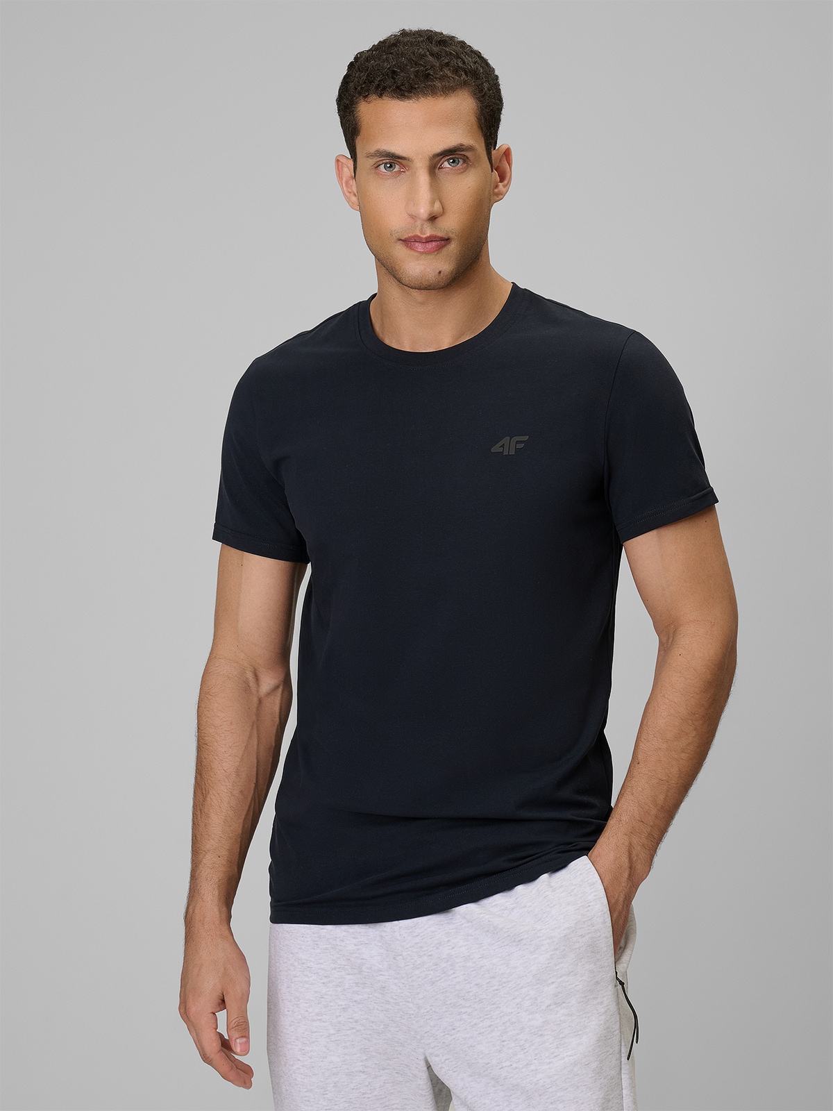 4F T-shirt slim gładki męski - granatowy XXL