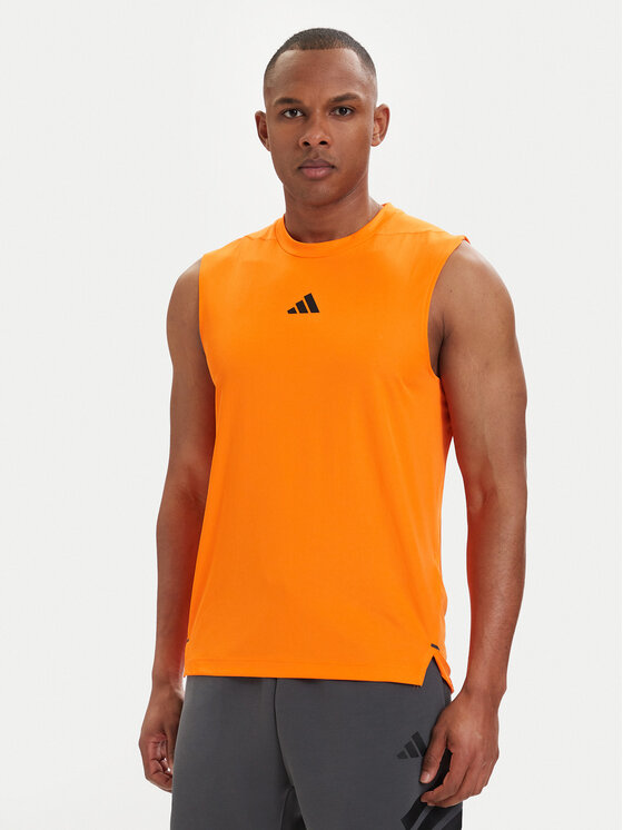 adidas Koszulka techniczna D4T PrimeLift 3 Stripes KD0374 Pomarańczowy Slim Fit