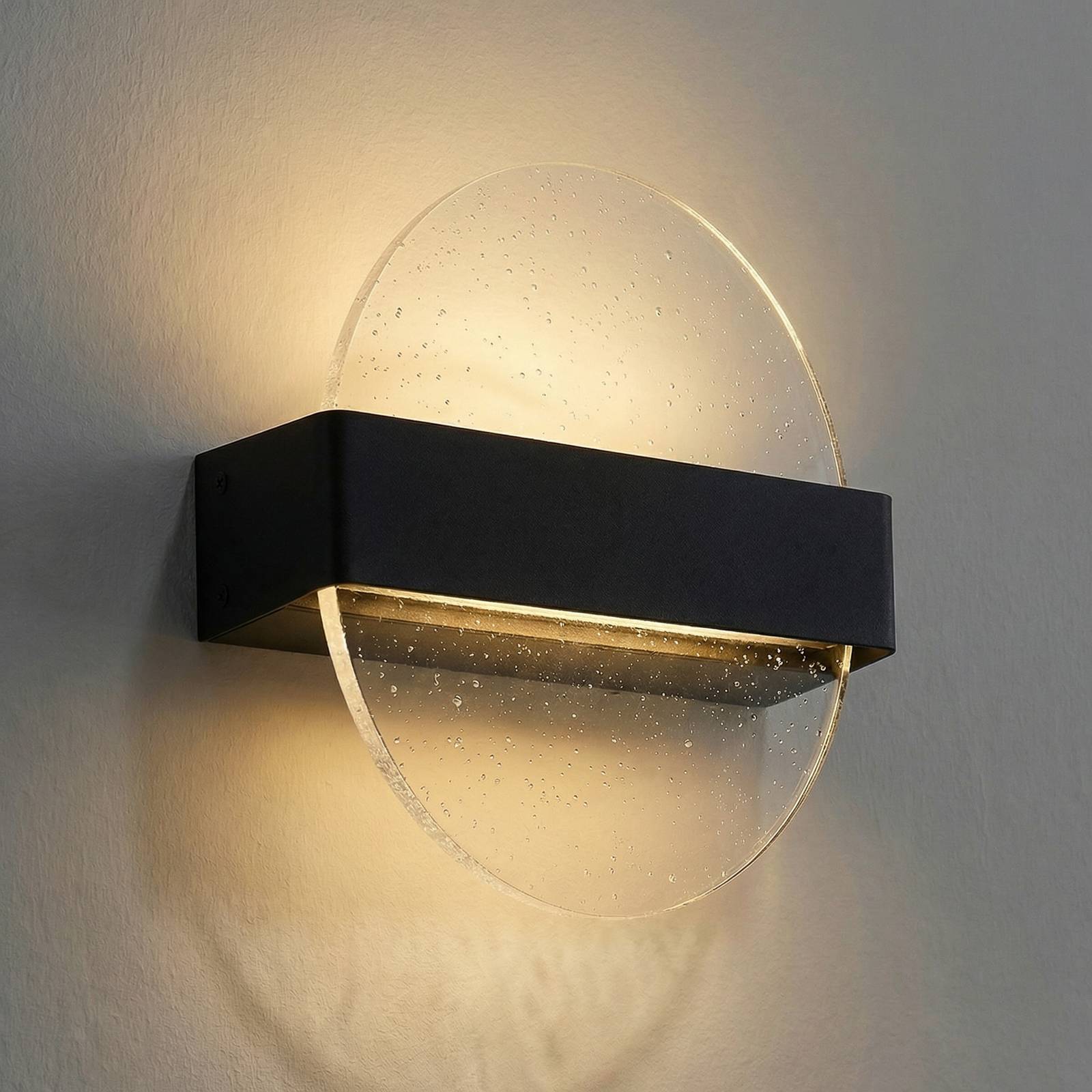 Kinkiet zewnętrzny LED Narkelo Lucande, możliwość ściemniania, czarny, szkło, design