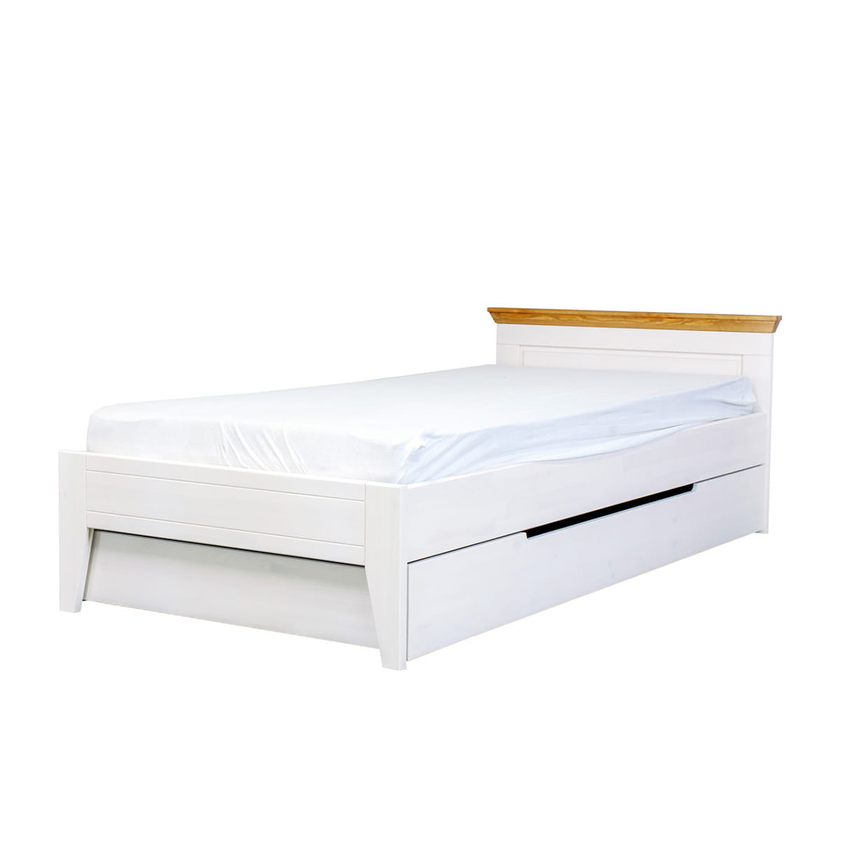 Łóżko białe z drewna sosnowego z szufladą Marone 90cm