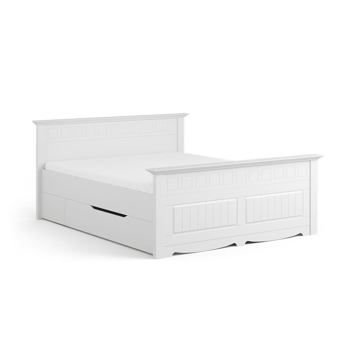 Łóżko białe z drewna Belluno Elegante + szuflada 140cm + zaślepka