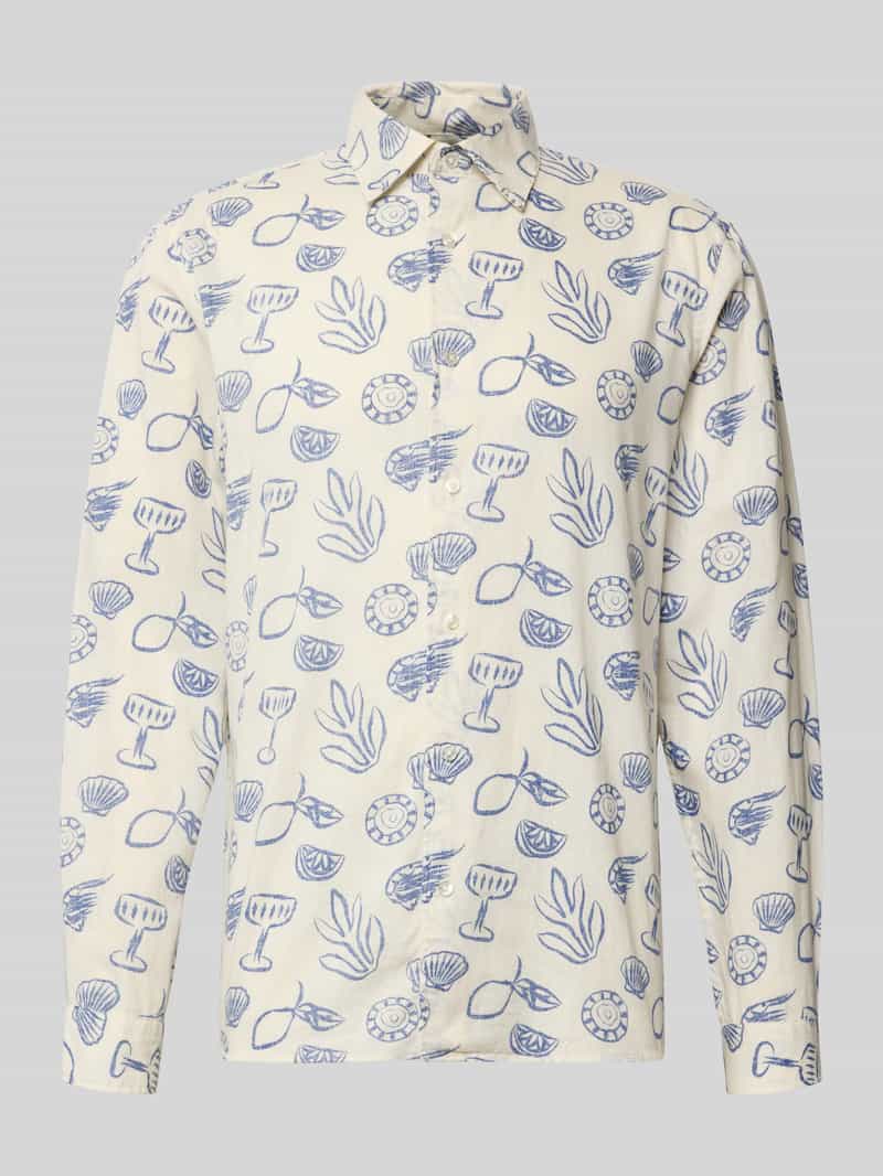 Koszula casualowa o kroju regular fit we wzór na całej powierzchni z kołnierzykiem typu kent