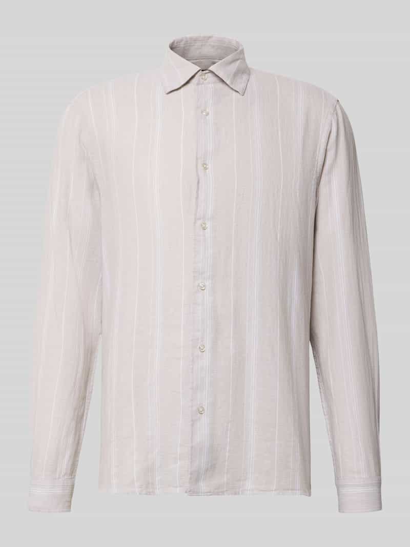 Koszula casualowa o kroju regular fit z mieszanki lnu i bawełny z kołnierzykiem typu kent