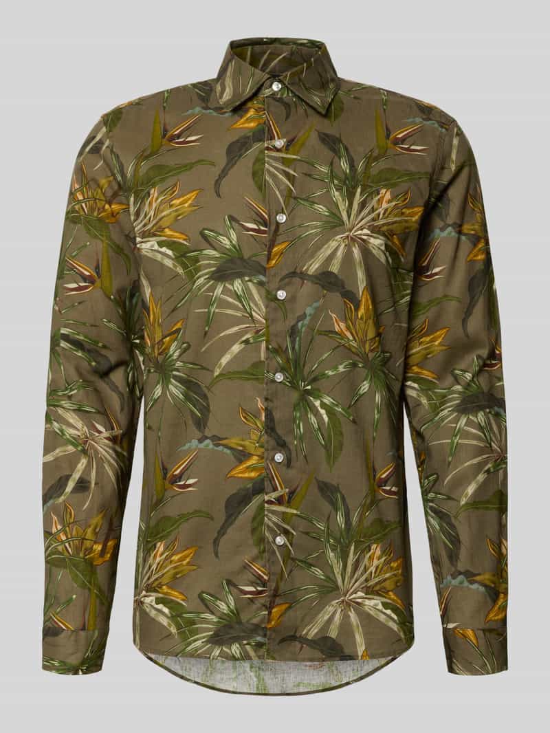 Koszula casualowa o kroju regular fit z mieszanki lnu i bawełny z kołnierzykiem typu kent