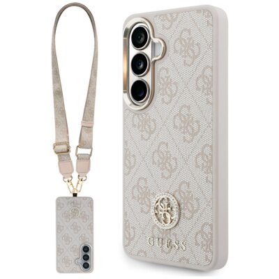 Etui GUESS 4G Big Rhinestone Triangle Strap MagSafe do Samsung Galaxy S26 Różowy