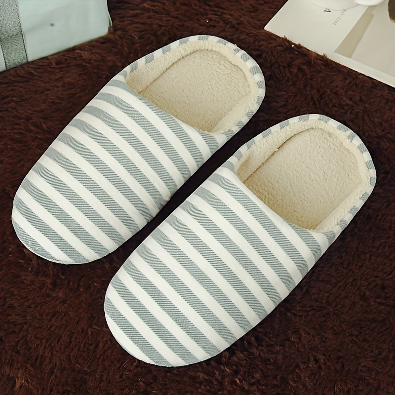 TEMU Przytulne kapcie z polaru w paski, eleganckie pluszowe super miękkie buty wsuwane, ciepłe i wygodne buty
