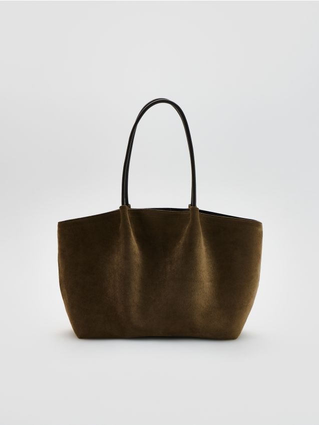 Reserved - Torebka shopper z imitacji zamszu - beżowy