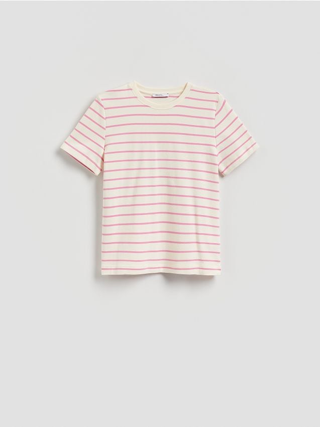 Reserved - T-shirt z bawełny merceryzowanej - brudny róż
