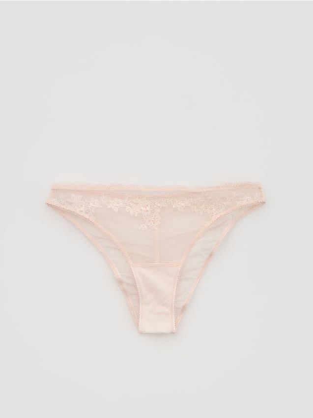 Reserved - Majtki figi z haftem - pastelowy róż