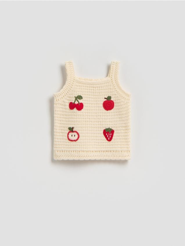 Reserved - Dzianinowy top z aplikacją - kremowy