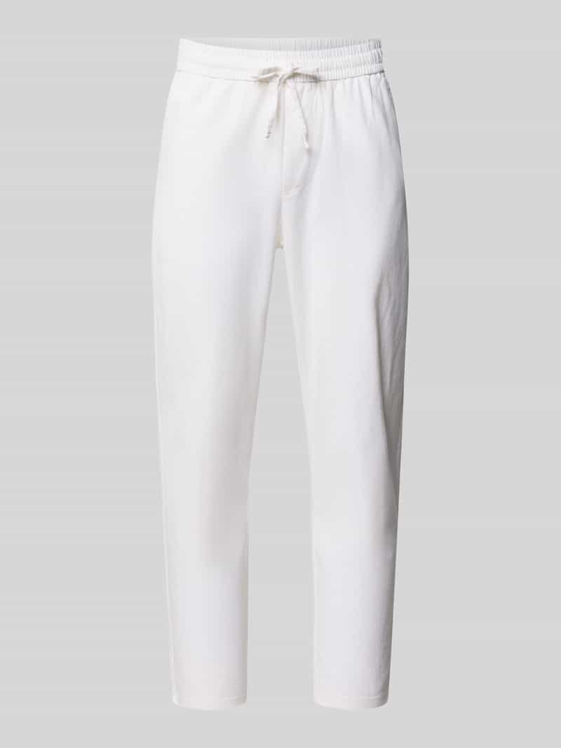 Spodnie lniane o kroju tapered z mieszanki bawełny i lnu model 'LINUS'