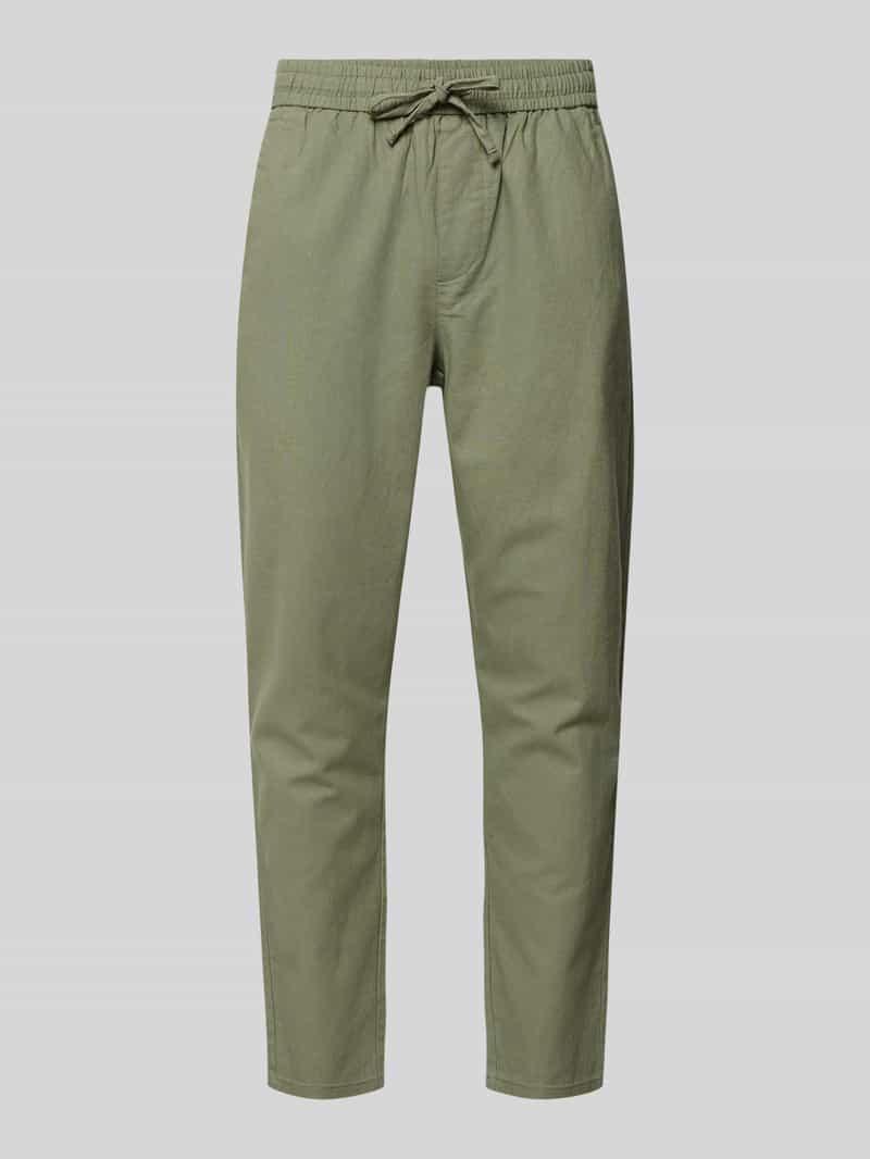 Spodnie lniane o kroju tapered z mieszanki bawełny i lnu model 'LINUS'