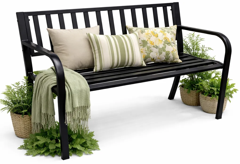 Elior Czarna ławka do ogrodu z metalu B6-D36