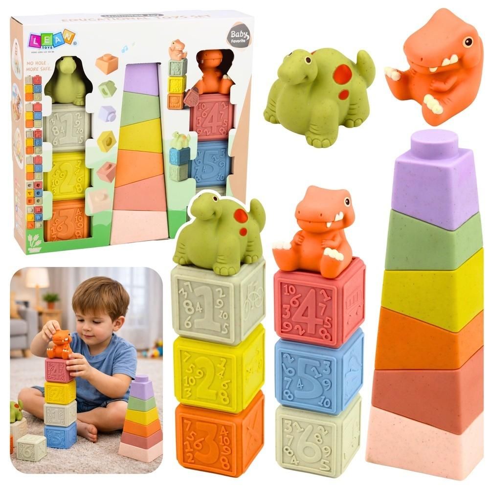 Zestaw klocki sensoryczne dinozaury 14 el. - klocki