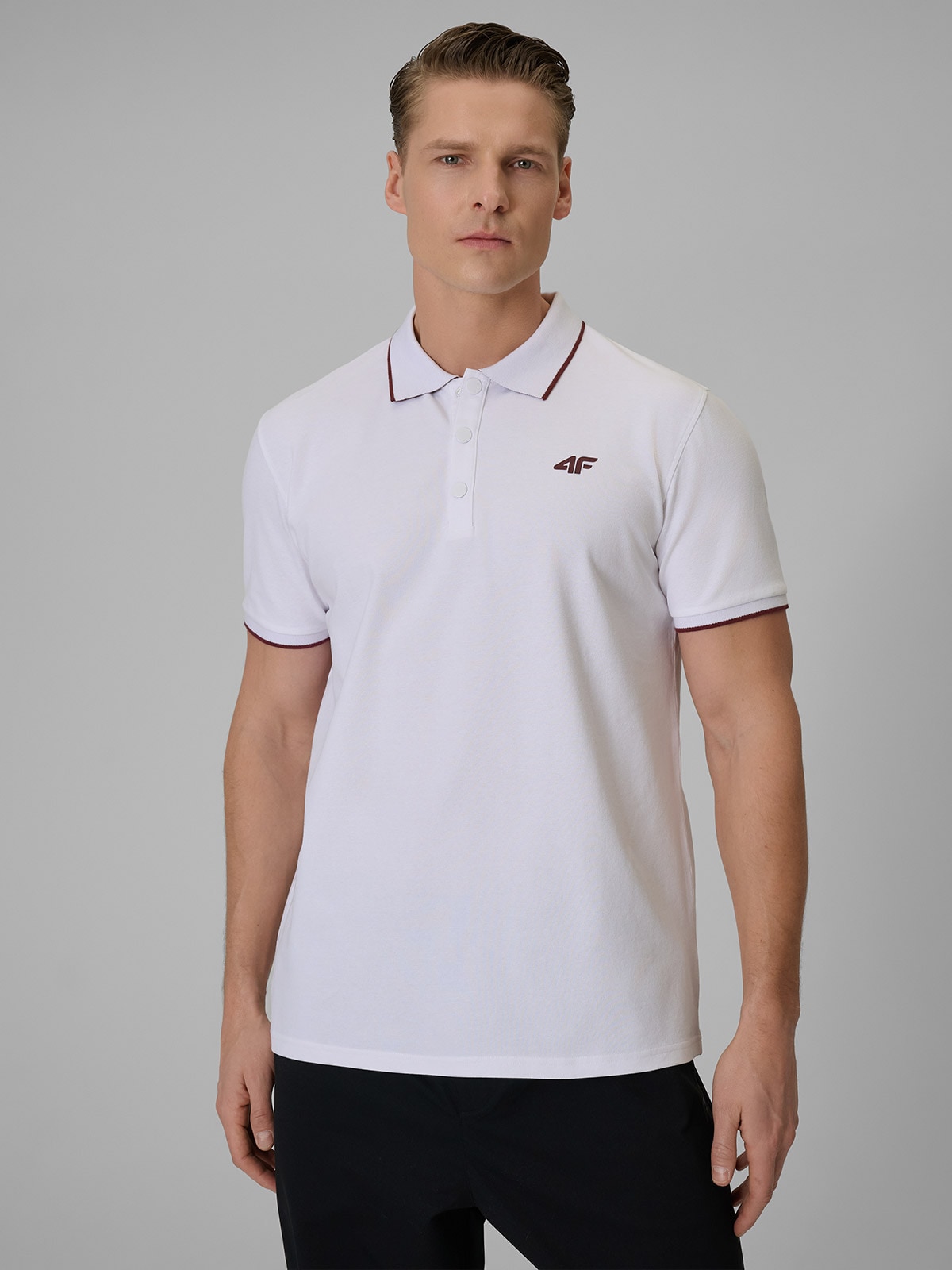 4F Koszulka polo regular męska - biała XL