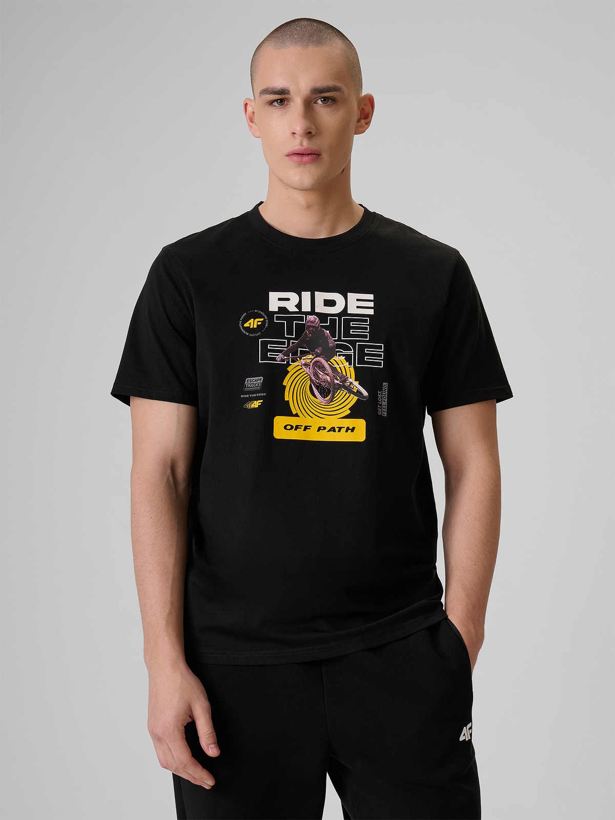 4F T-shirt relaxed z nadrukiem męski - czarny XL