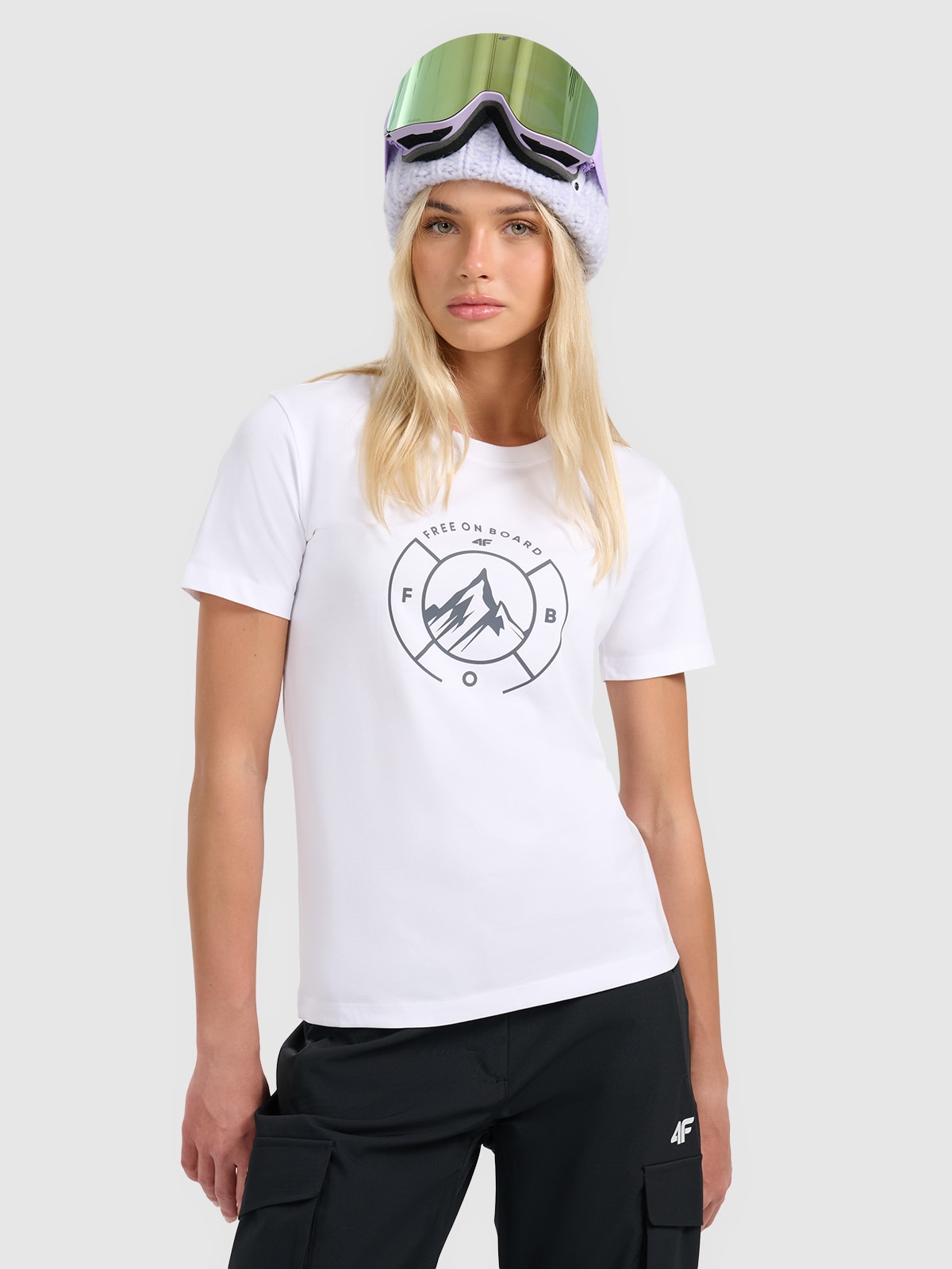 4F T-shirt regular z nadrukiem damski - biały XL