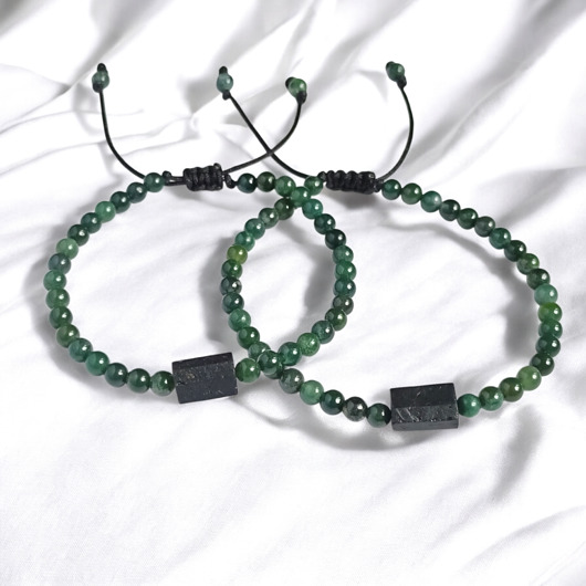 KOMPLET dla PARY : agat mszysty & czarny turmalin : dł.regulowana
