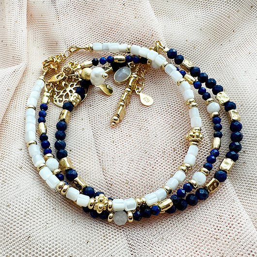 Komplet Bransoletek z kamieni lapis lazuli, masy perłowej