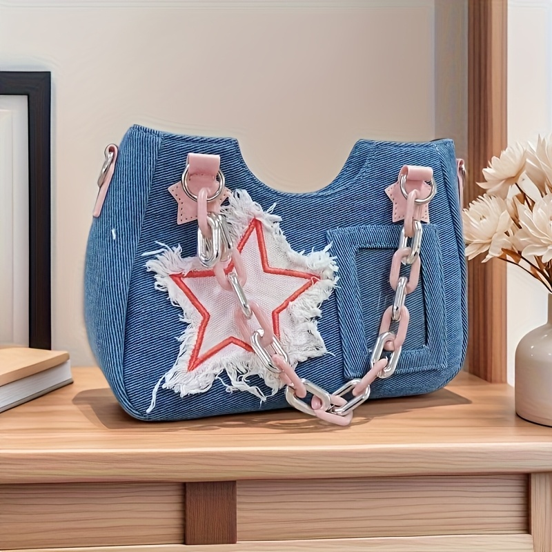 TEMU Mini Przenośna Torba Damska na Jedno Ramię z Wzorem Gwiazd, Modna i Awangardowa Torba na Ramię i do Ręki