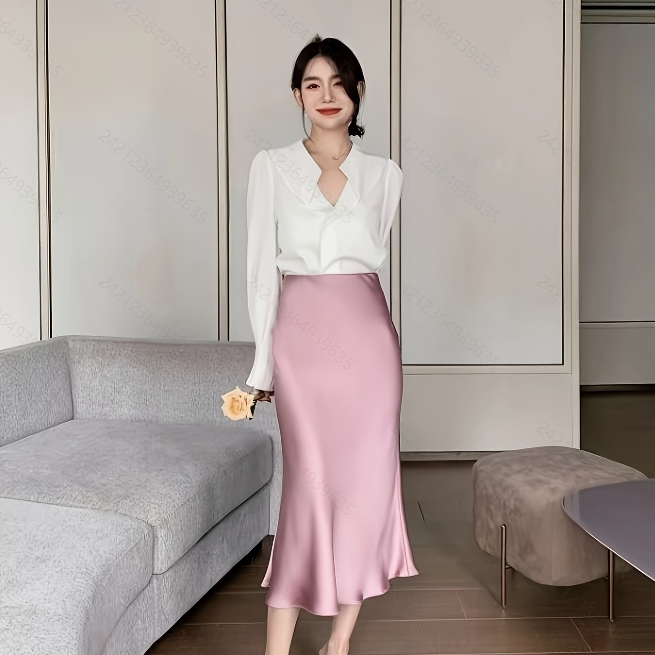 TEMU Wysokotalia Satynowa Spódnica do Codziennego Noszenia