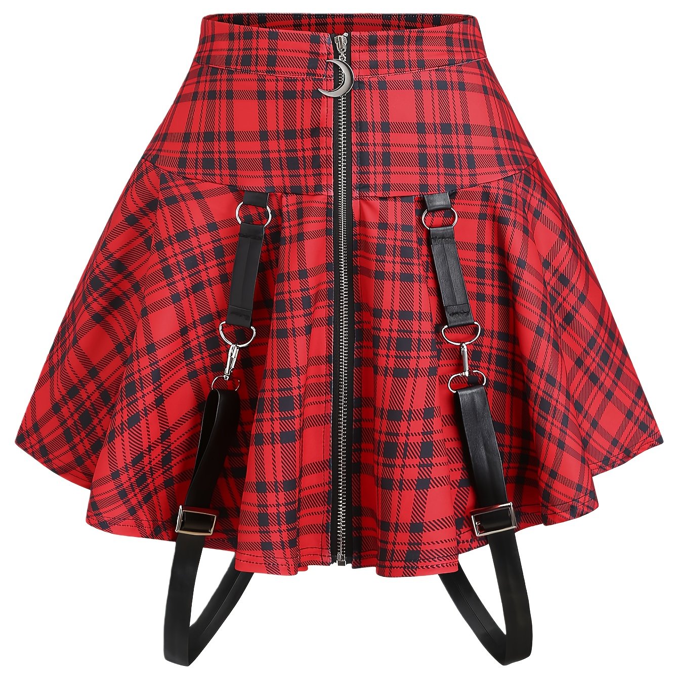 TEMU Kratkowana Sukienka na Ramiączkach z Zamkiem Błyskawicznym i Nadrukiem Księżyca