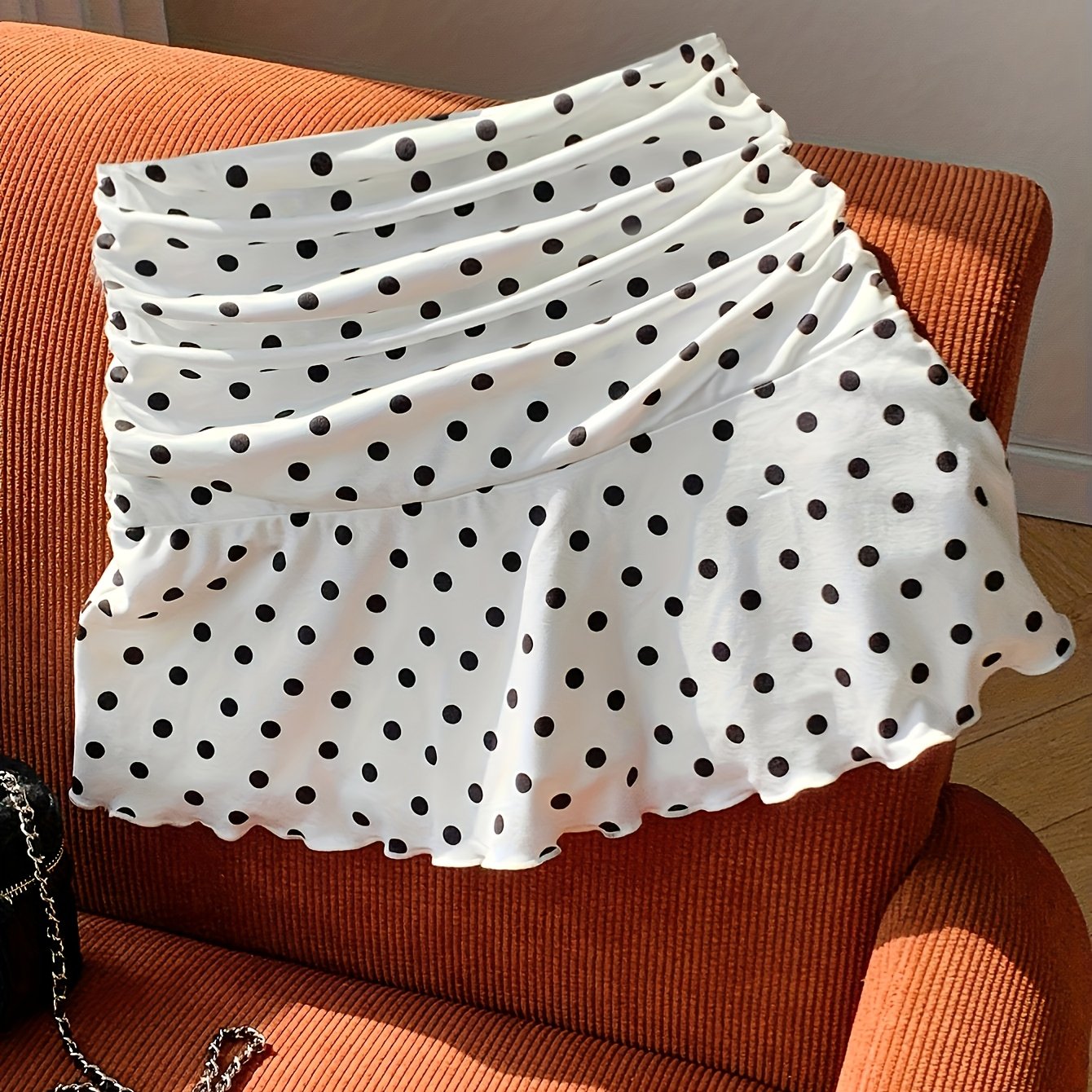 TEMU Damska modna spódnica w kropki o długości do połowy łydki z podszewką i bezpiecznymi majtkami